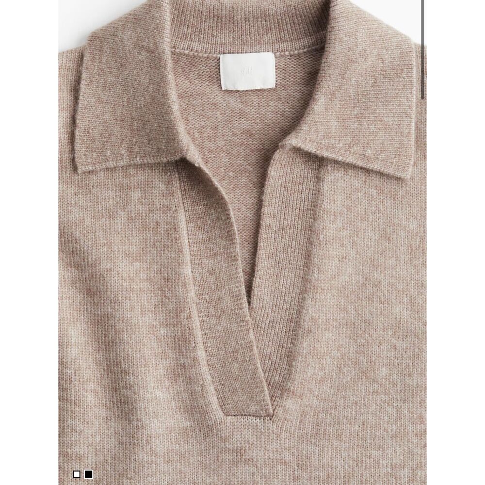 H&M Women's Beige Fine-Knit Collared Oversized Sweater Work Casual - Picture 2 of 6